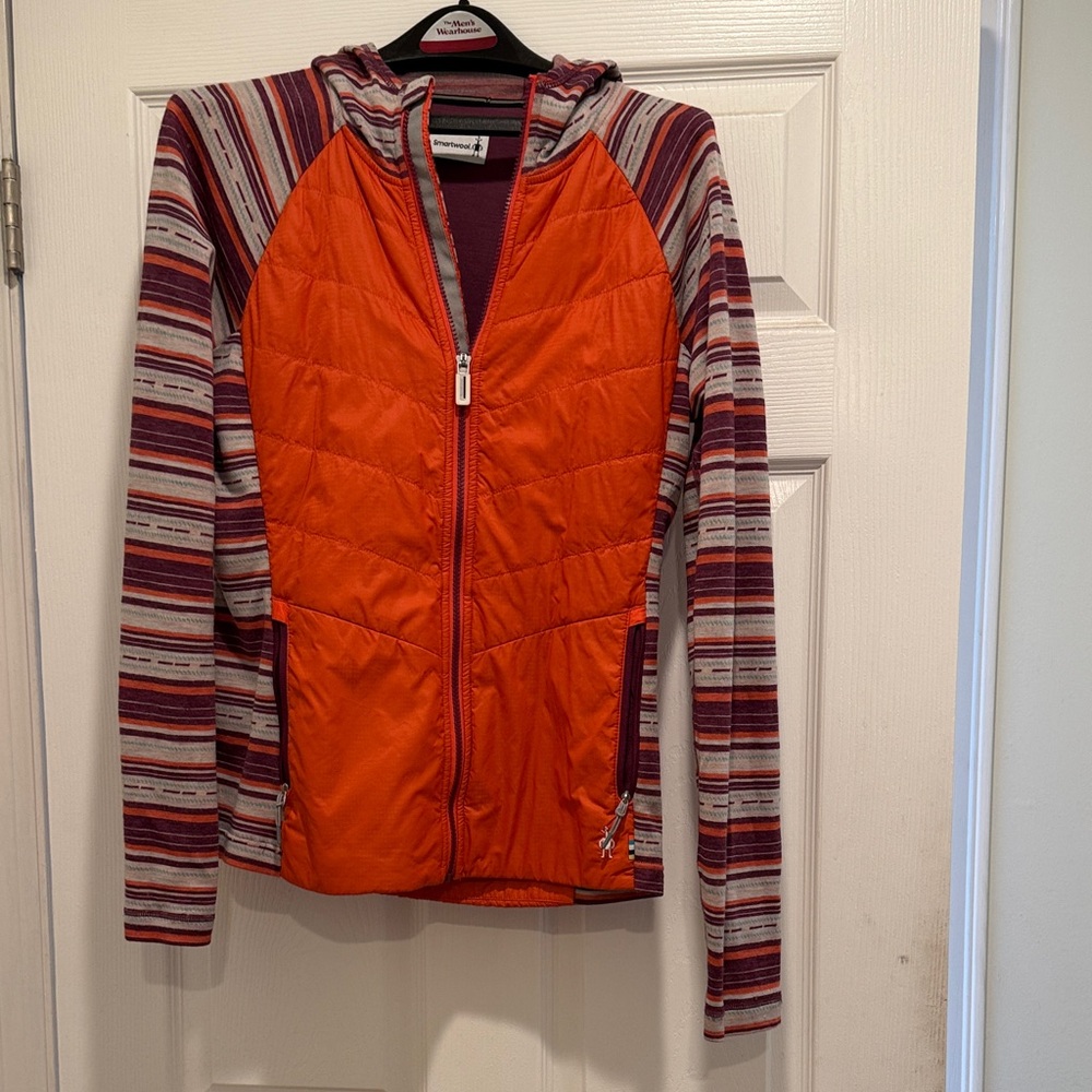 Smartwool Women's Plum and Orange Quilted Jacket with Striped Trim